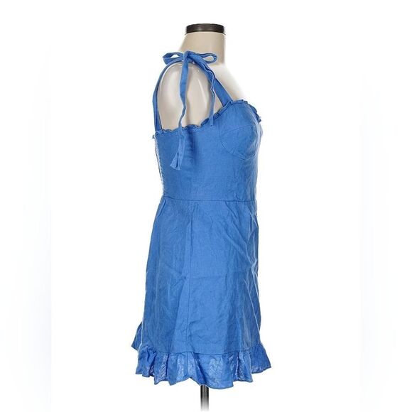 Reformation Desiree Linen Dress Blue in Size 8 - Picture 3 of 9